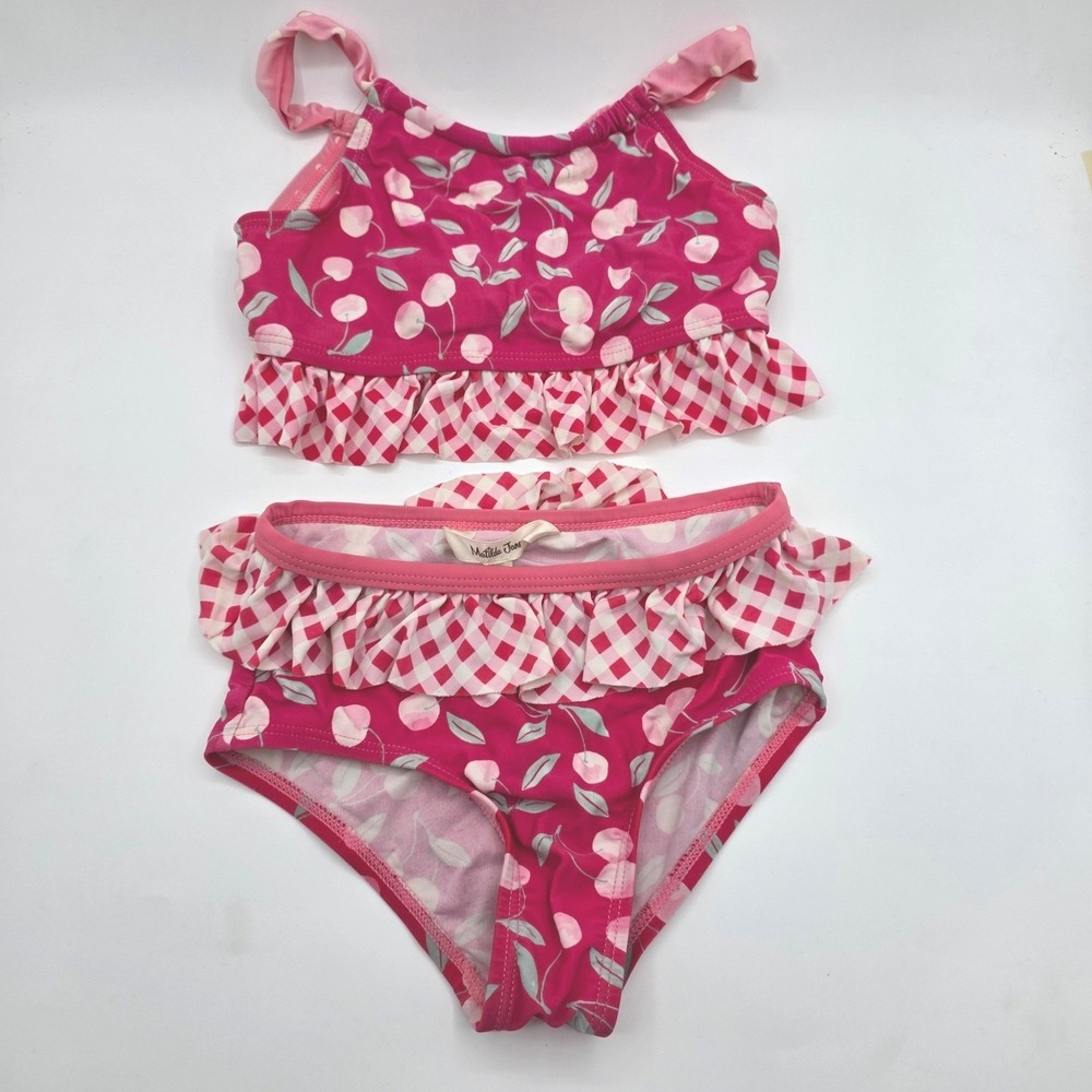 Matilda Jane Girls Cherry Gingham Ruffle Two Piece Bikini Swimsuit‎ Pink Size 6